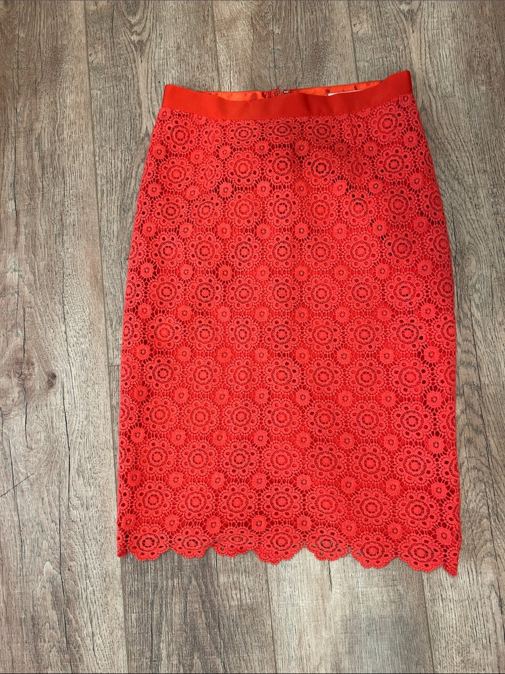 Boden Coral Floral Lace Pencil Skirt